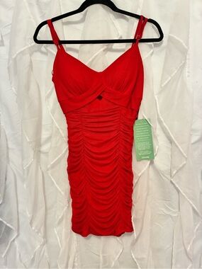 Red Ruched Bodycon Dress - New